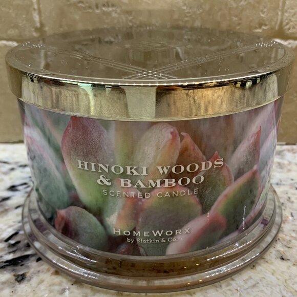 HomeWorx by Harry Slatkin Hinoki Woods & Bamboo Scented 4-Wick Candle 18oz - Picture 1 of 4